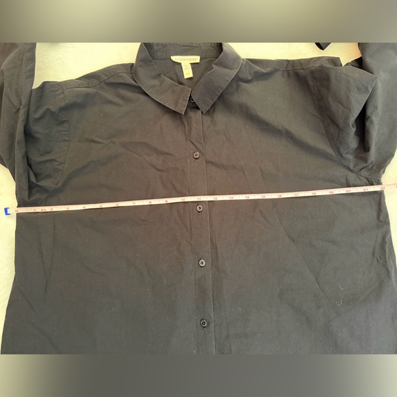 Eileen Fisher Organic Poplin Collared Short Shirt - Black - Size Medium - Picture 13 of 13